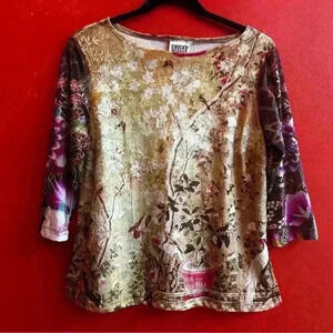 Y2K floral velvet 3/4 sleeve top size 1